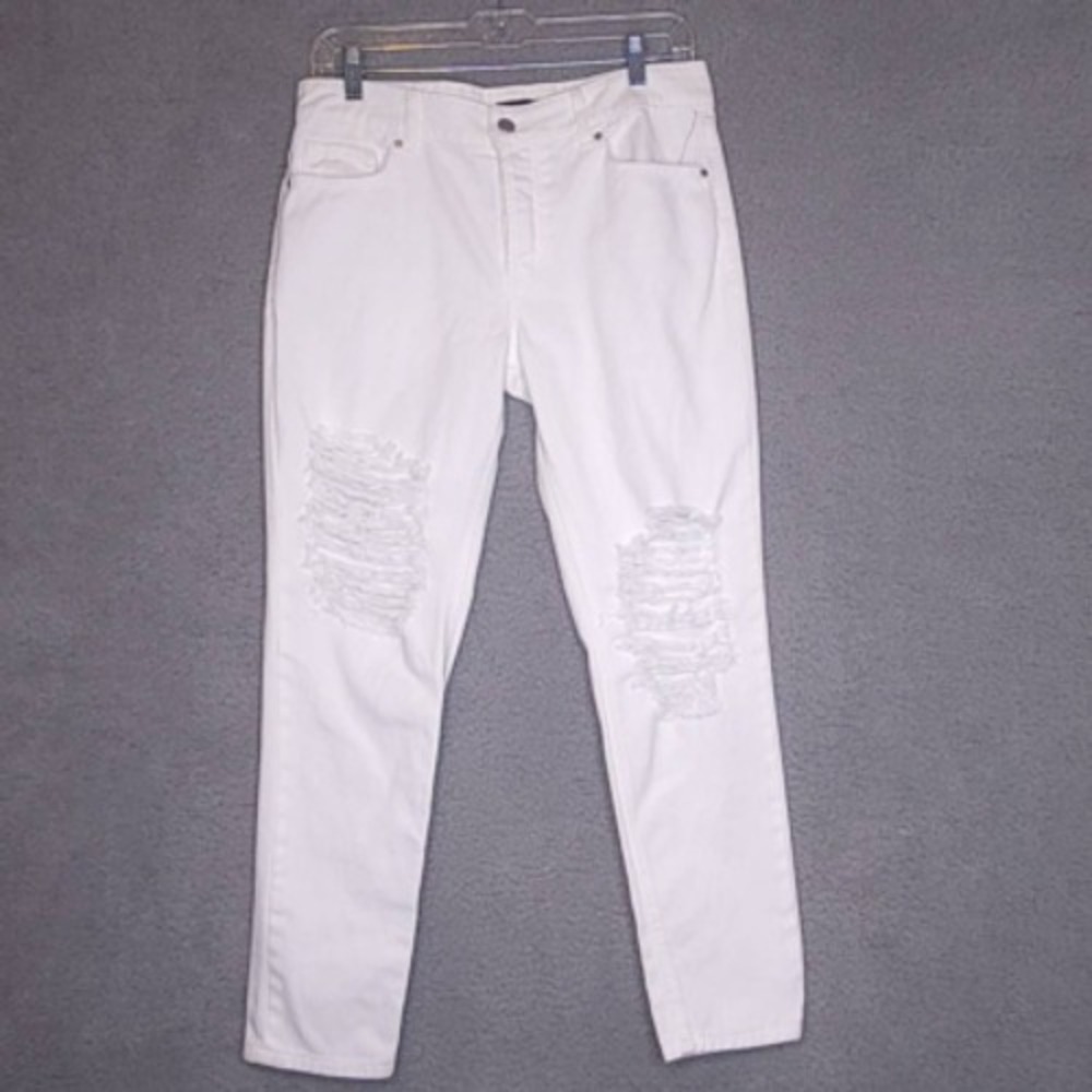Afrm Jeans Womens 26 Slim Skinny White Distressed Cotton Mid Rise Denim New